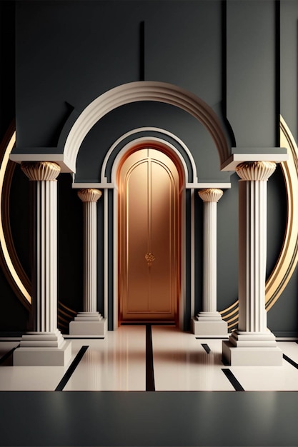 Room with columns and a golden door generative ai