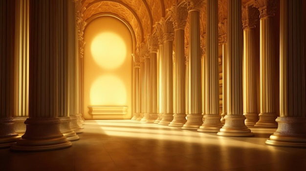 A room with columns and a light on the ceiling