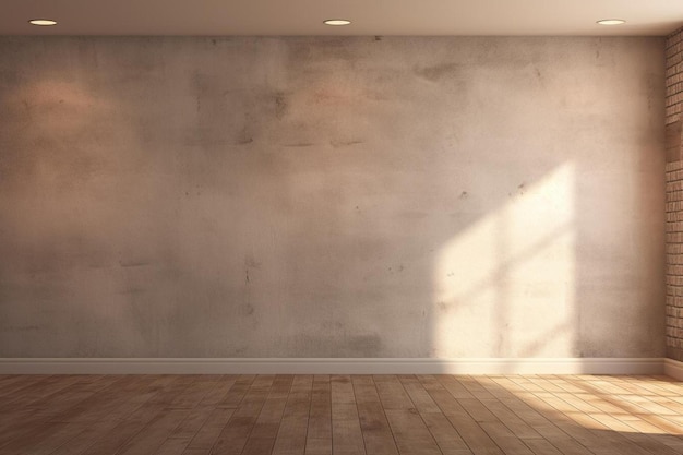 a room with a concrete wall and a light on the ceiling