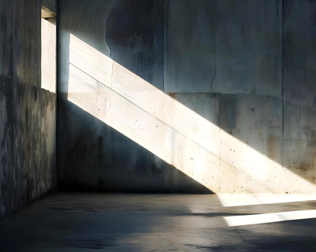 a room with a concrete wall and a window