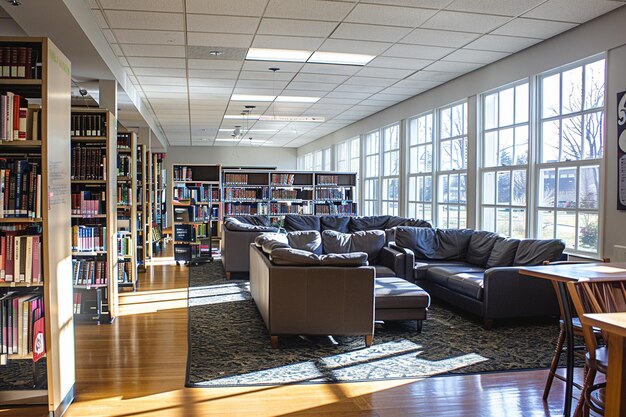 Photo a room with a couch a bookcase and a bookcase