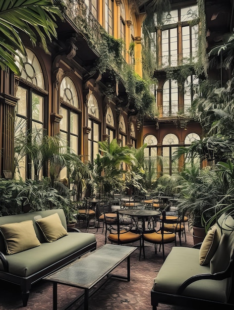 a room with a couch and a couch with a plant on the top