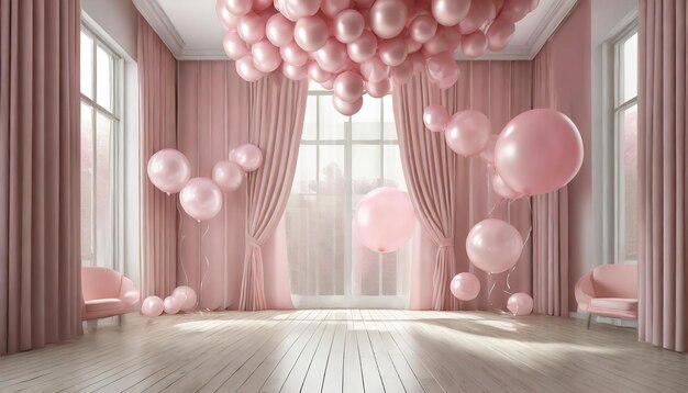 Room with curtains pink bubbles room with balloon