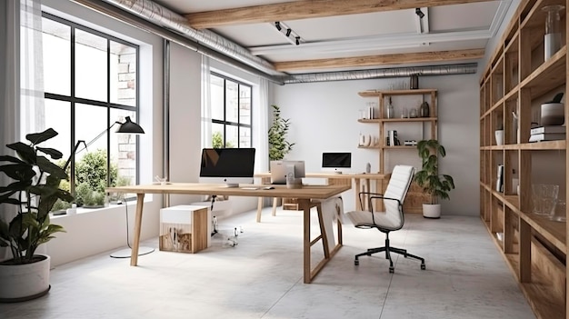 A room with a desk and a chair that says'office '