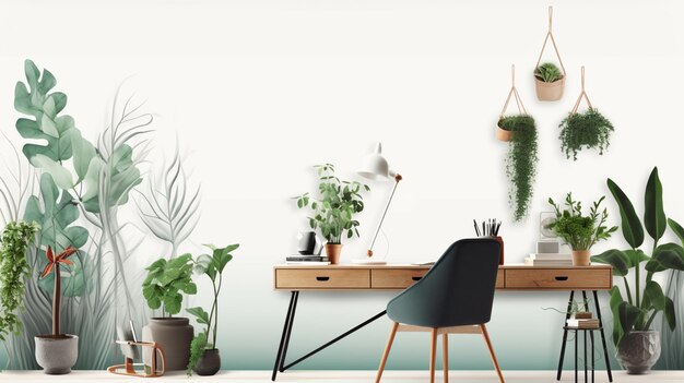 Photo a room with a desk and a chair that says'plants '