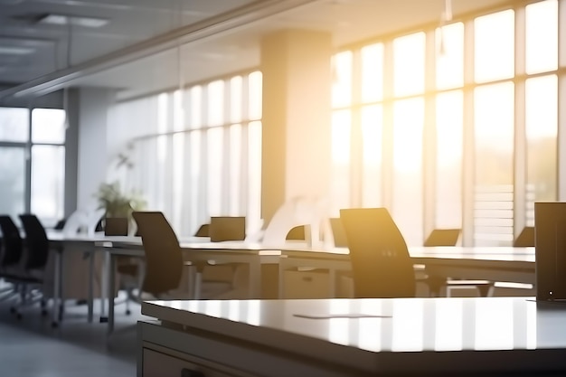 A room with a desk and chairs in front of a window that says'open office '