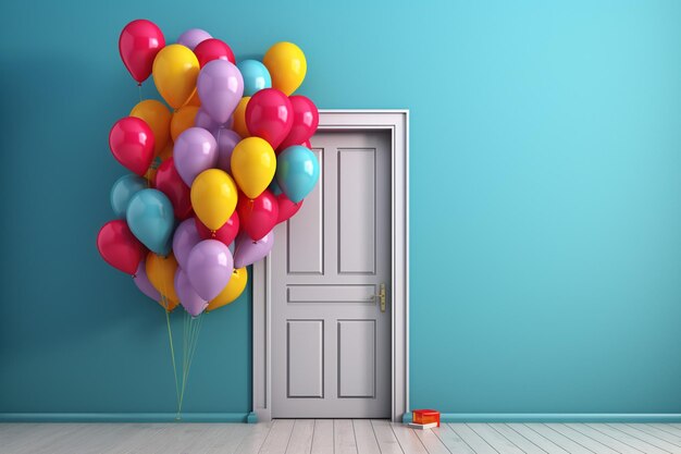 A room with a door and balloons on it