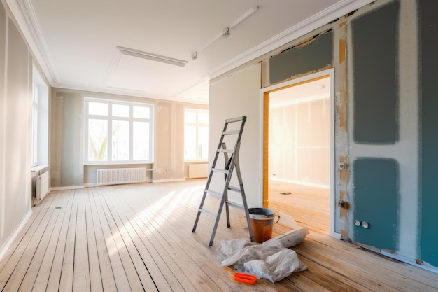 A room with a door that has been removed and the word home is on it.