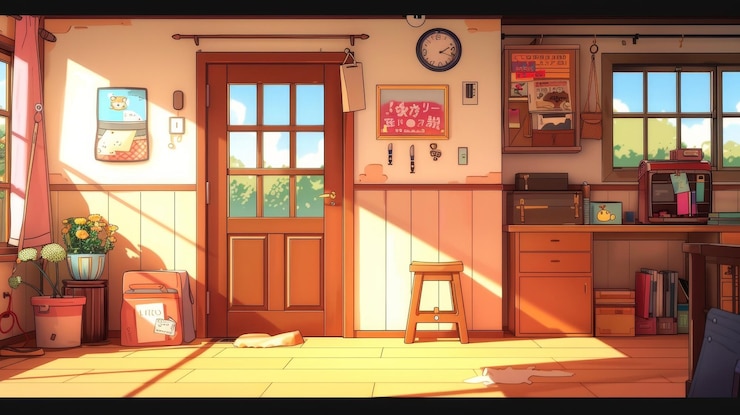 Photo a room with a door windows and sunlight streaming in