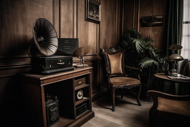 A room with a fan and a chair