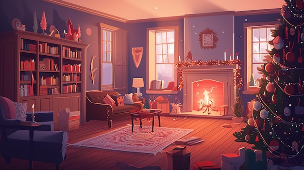 Premium AI Image | A room with a fireplace and a clock on the wall