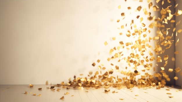 A room with gold confetti on the floor