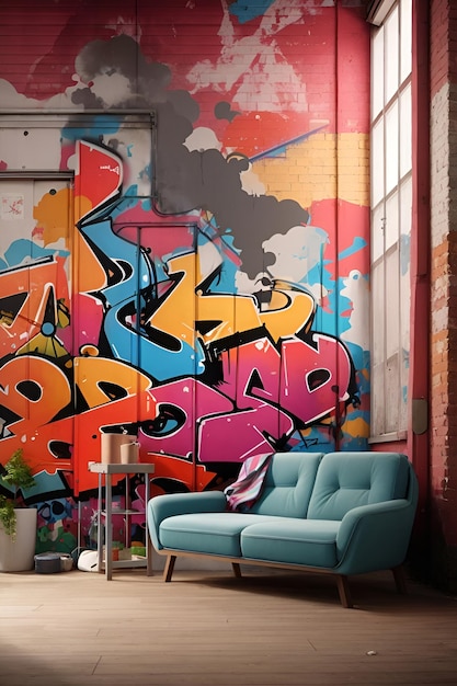 Photo a room with graffiti decorating the space