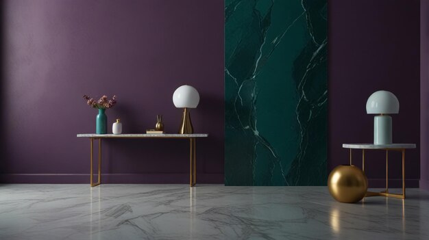 a room with green purple marble wall background