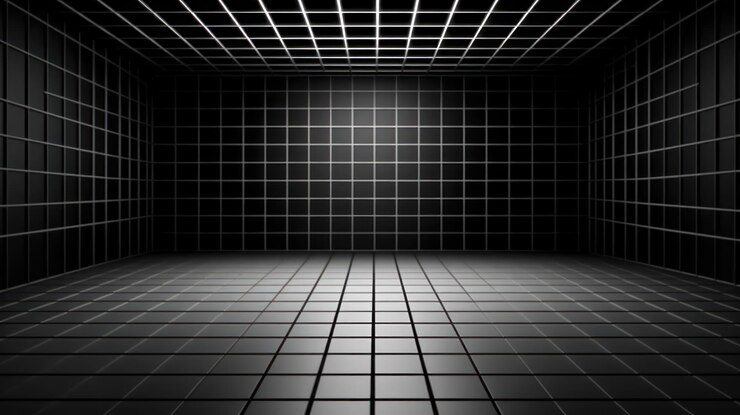 Photo a room with a grid and grids of tiles.