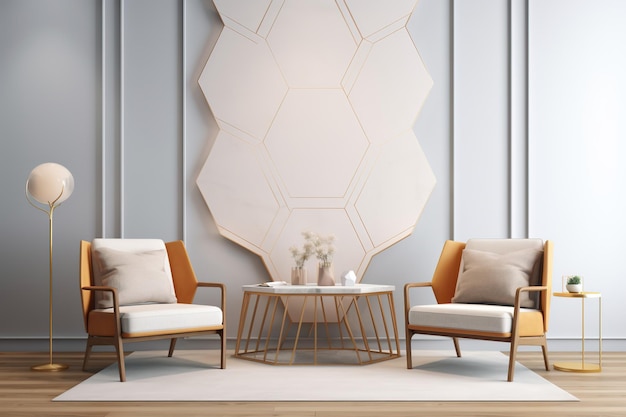 A room with a hexagon shaped wall that says'the word home '