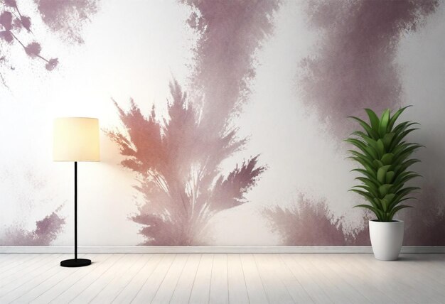 Photo a room with a lamp and a plant on the wall