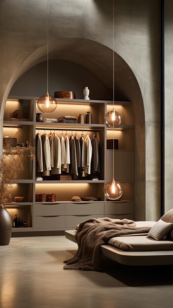 a room with a large closet with a shelf that says  nook