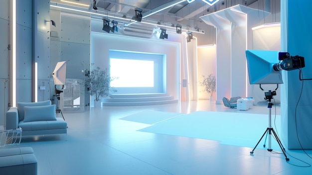 a room with a large white tub and a blue light on the wall