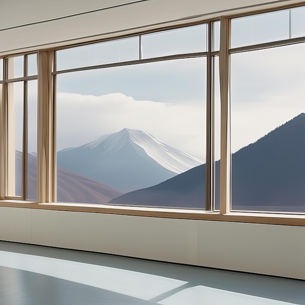 Room with a large window mountain view