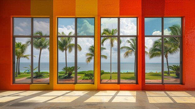 Photo room with large window overlooking ocean