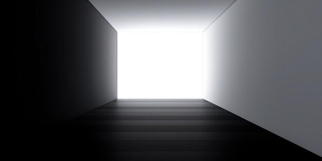 A room with a light at the end of it