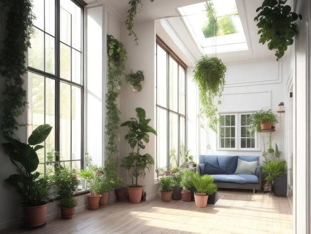 A room with many plants