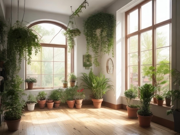 A room with many plants