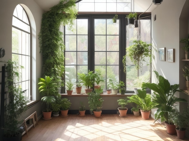 A room with many plants