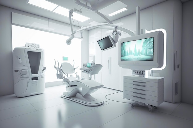 A room with a monitor and a monitor that says'the future of the dentist '