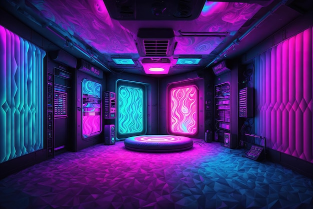 A room with a neon light that says'the room is pink '