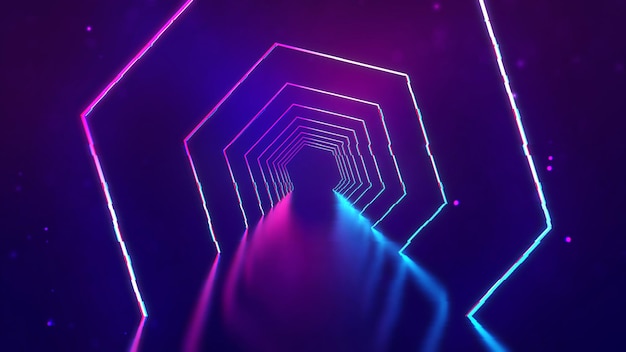 Room with neon lights ultraviolet abstract background with neon corridor d technology background col