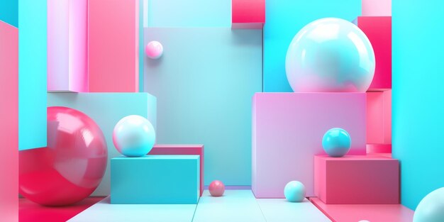 A room with pink and blue walls and pink and blue balls stock background