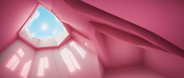 Photo a room with pink walls and a skylight