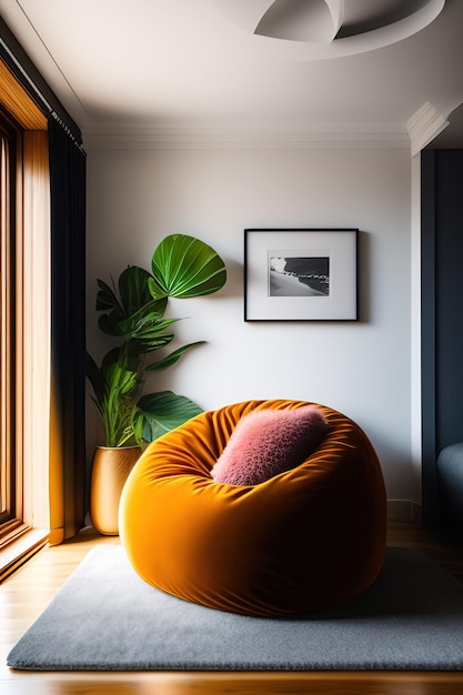 A room with a plant and a picture of a plant on the wall