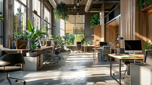 a room with a plant on the wall and a chair