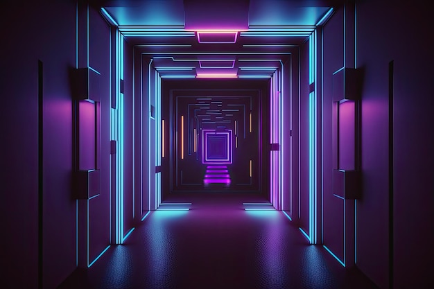 Photo a room with a purple and blue neon lights on the walls.