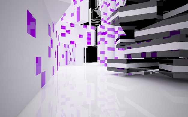 A room with purple squares on the wall