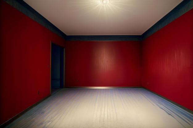Foto una stanza con le pareti rosse e un pavimento bianco