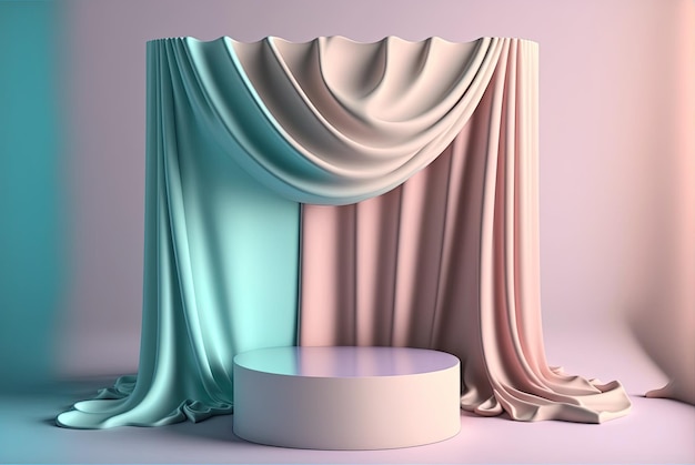 A room with a round table and a curtain generative AI