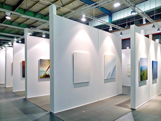 壁にいくつかの絵画が描かれた部屋と右の男性がカメラを見ている部屋