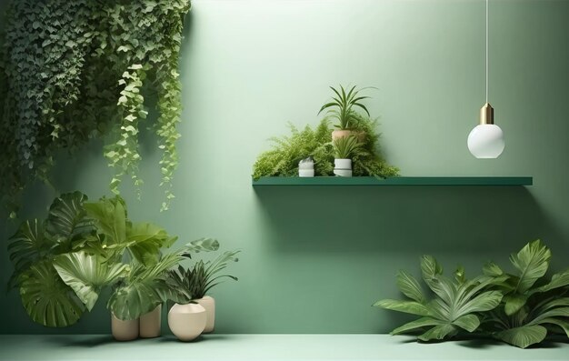 комната с полкой с растениями и растениями на ней