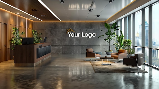 a room with a sign that says your logo on it