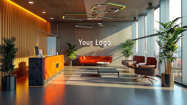 a room with a sign that says your logo on it