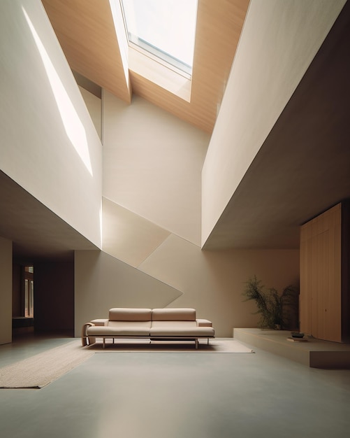 a room with a skylight above it
