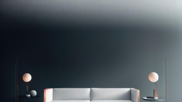 A room with sofa beige front black wall