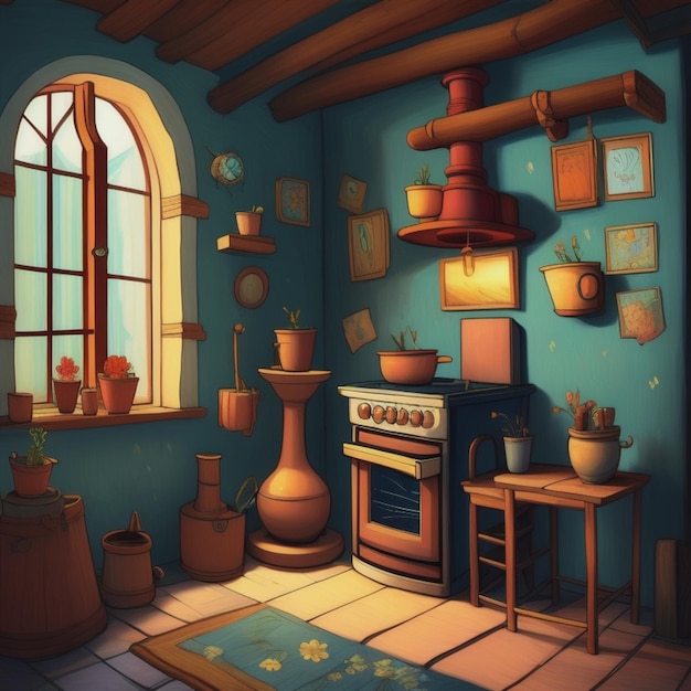 Room with a stove and window