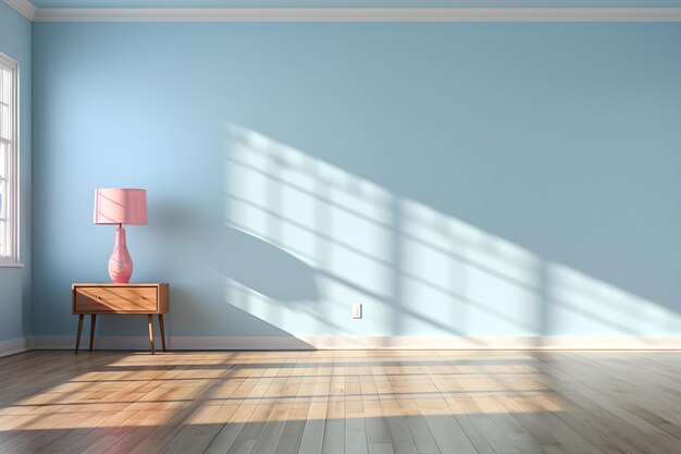 A room with sun in it on a blue wall