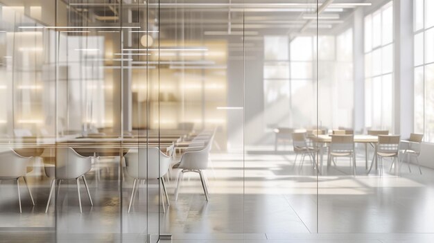 a room with a table and chairs with a white chair in it