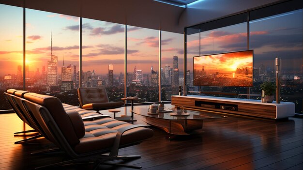 Photo a room with a television screen and seats television screen